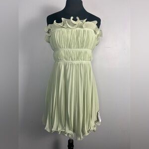 ASOS DESIGN pleat strapless mini dress flippy hem size 8 in sage